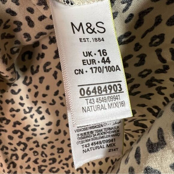 M&S Collection Natural Mix Animal‎ Print Long Sleeve Collared Top Womens Size 12 - Picture 4 of 7